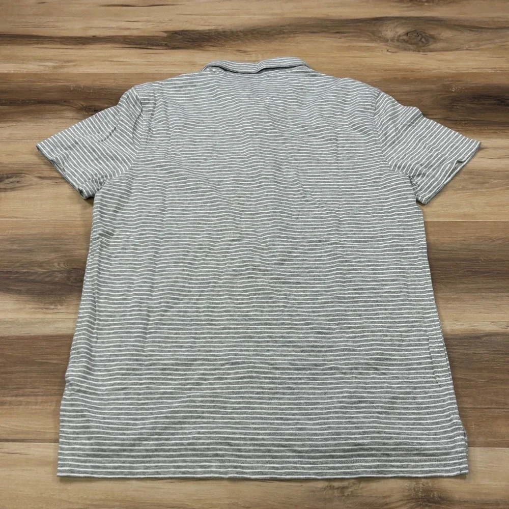 J. Crew Polo Shirt Mens Large Minimalist Slub Cotton Classic Fit Grey Striped